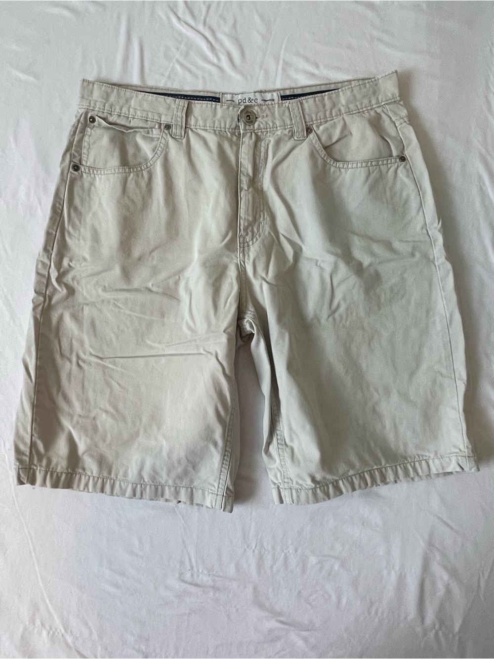 PD&C Shorts Mens Size 34 Stretch Beige Lightweight Summer Comfort 5 Pocket Chino